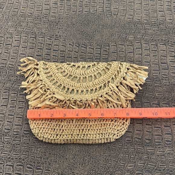 THINK INK Tan Woven Fringe Clutch Bag Eco Friendly Recycled Paper Boho Pouch - Picture 11 of 11